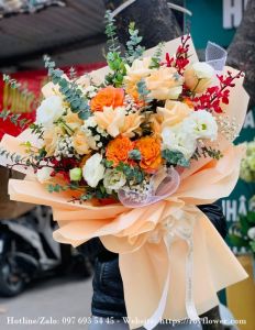 Điện hoa tươi gửi quận Hoàn Kiếm - Mẫu hoa RFHN550 - Bó Hoa Tone Cam