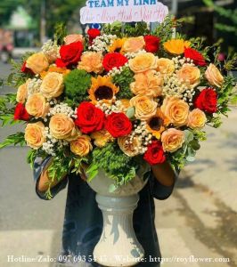 Quán hoa giá rẻ gửi Gò Vấp Tphcm - Mẫu hoa RFSG3257 - Niềm Vui, Sự An Lành