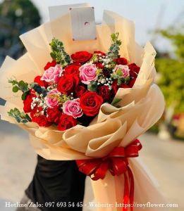 Bó hoa hồng đỏ, hồng kem - HBR632